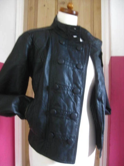 CHAQUETA DE CUERO SINTÉTICO NEXT 14 12 MILITAR steampunk aviador negro suave damas cremallera Foto 3 de 4