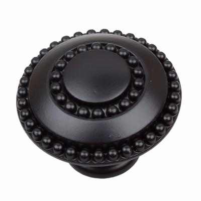 GlideRite 1-3/8'' Round Double-Ring Beaded Cabinet Knob Matte Black - 5739-MB-1