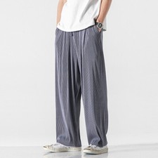 Pantalon Décontracté Homme Extensible À Taille Élastique Cordon Droit Plissé