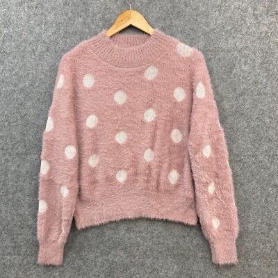 Minx Moss Jumper Womens L Large Pink Polka Dot Knit Sweater