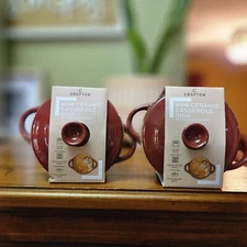 TWO- CROFTON Ceramic Casserole mini Dish Red perfect for oven to table brand new