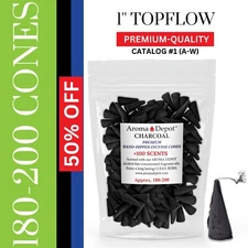 200 Charcoal Incense Cones 1'' Hand Dipped Natural Top Flow Smoke Wholesale Bulk