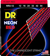 DR Strings Hi-Def NEON Red Acoustic Guitar Strings Light 12-54