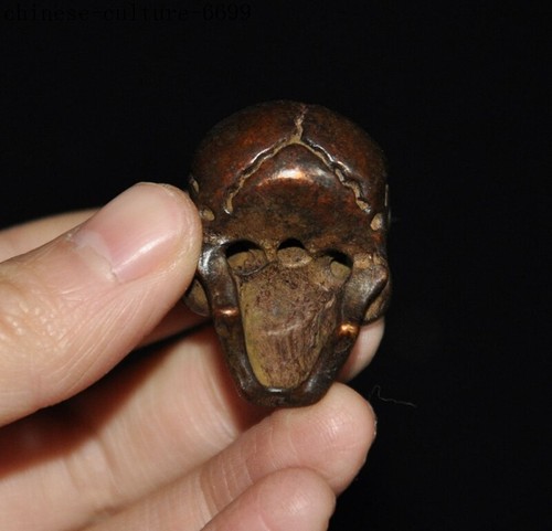 Chinese bronze Skeleton Devil Skull death-head statue amulet Pendant - Picture 5 of 8
