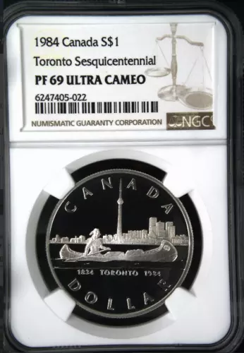 :1984 1$ DOLLAR TORONTO SESQUICENTENNIAL CANADA NGC PF-69-UC ULTRA-CAMEO LOW-POP