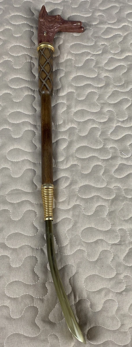 Vintage Shoe Horn 2 dog head Made in Italy Wood Handle