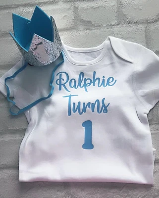 FLORENCE LILY BOUTIQUE Personalised Baby Boy Turns 1 Outfit First 1st Birthday Baby Blue Crown