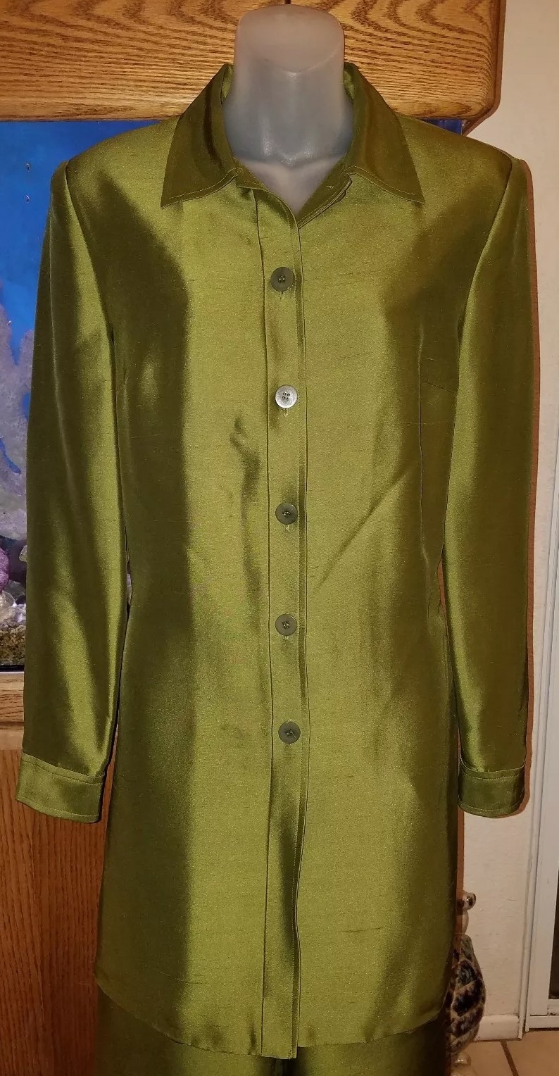 Sandra King Moda Seta New Moss Silk Suit Size 6 image 3