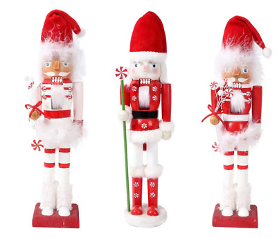 3 Holznussknacker 38cm Weihnachtsmann Figuren Weihnachten Wohnkultur Ornament