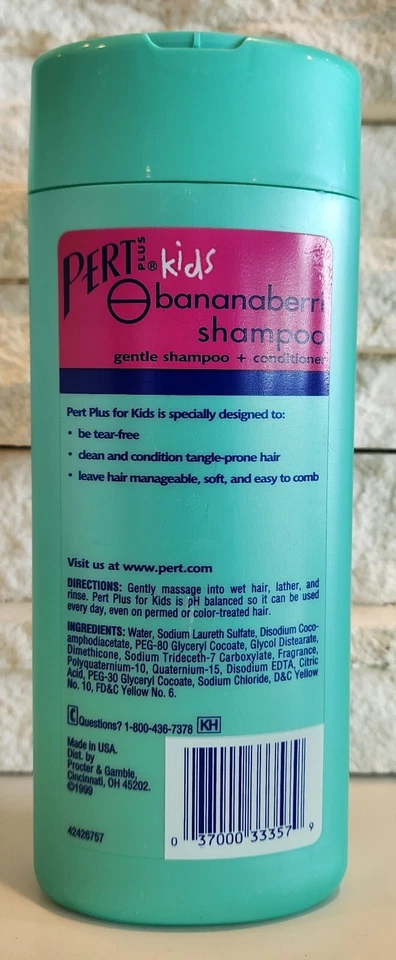 Vintage Pert Plus Kids BANANABERRI 2 In 1 Shampoo & Conditioner 13.5 FL OZ - Image 2 of 2
