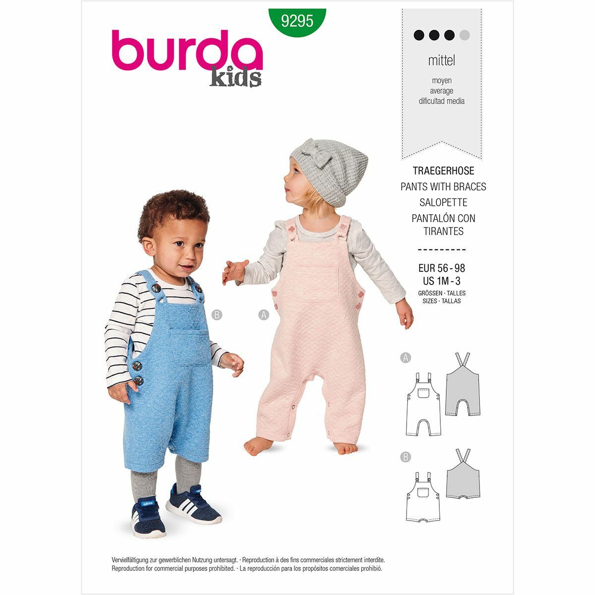 Burda SEWING PATTERN 9295 Baby & Toddler Dungarees, Long Or Short Legs 1M-3Y