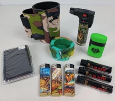 Smoker's Gift Set Camo Hunting Camping Can Coozie Lighters Ashtray Cig Case
