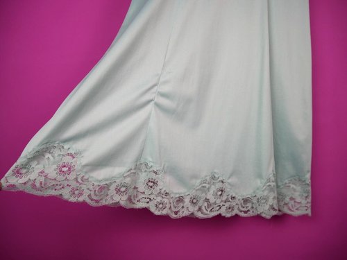 VINTAGE Lace 70s 80s Embroidered Pastel Strap Sheer Blue Slip Dress Small 10 12 - Picture 11 of 11