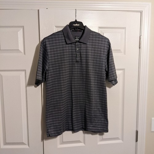 Nike Tiger Woods Men's Size L Gray Stripe Short Sleeve Golf Polo Shirt