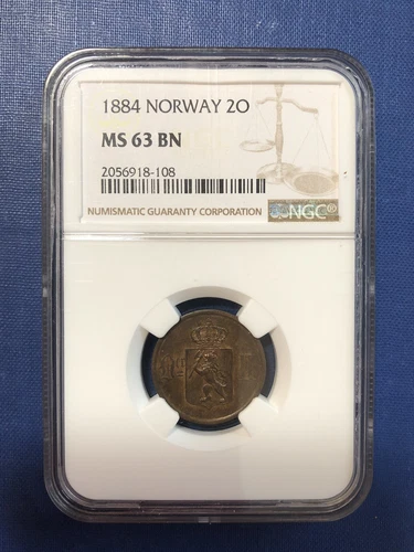 NORWAY 2 ØRE 1884  NGC MS 63 BN