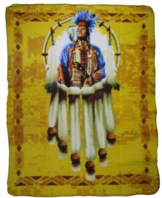 RFCO Native American Chief Indian Old Style Flag Deluxe Polar Fleece 50"X60" Blanket