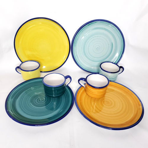 Vietri Rainbow Dinner Plate Coffee Cup Teal Green Orange Yellow Aqua Sea 4 each - Picture 2 of 11