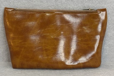 Vintage S&H Camel Colored Shiny Leather Zippered Clutch