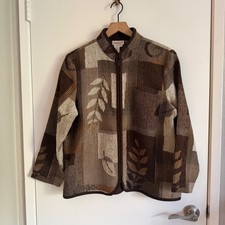 Coldwater Creek Tapestry Patchwork Zip Up Jacket Brown Earth Tones Fall Boho