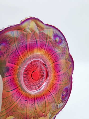Vintage Indiana Glass Sunset Red Pink Carnival Glass Cake Plate Cake Stand 12'' - Picture 5 of 23