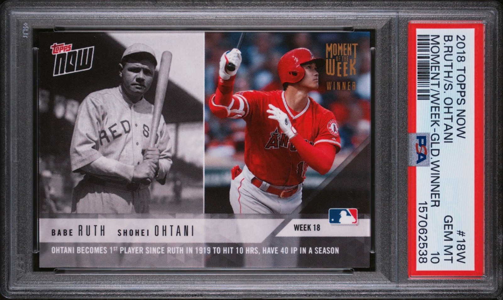 2018 Topps Now #18W Babe Ruth / Shohei Ohtani Gold Winner PSA 10 GEM MINT mvp RC view 4