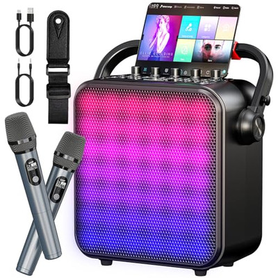 Karaoke Machine for Adults & Kids with Full-Screen LED Lights, Portable 