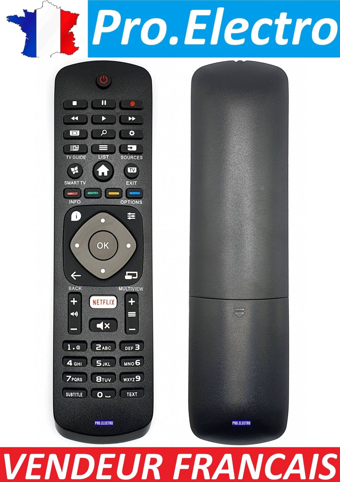 Télécommande TV Philips universelle XZT004791 noire pour téléviseur LED