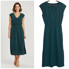 J Crew Perforated Laser Cut Midi Dress Emerald Green XXS 00 Cinch Waist Pockets