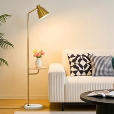 Gold Brushed Floor Lamp with Side Table for Living Room Bedroom, Modern Stand...