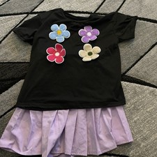 SHEIN New Set Black Shirt With Purple Pleated Skirt Size 10Y