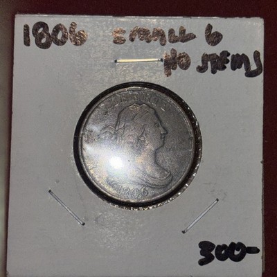 1806 Draped bust half cent , Small 6 No Stems