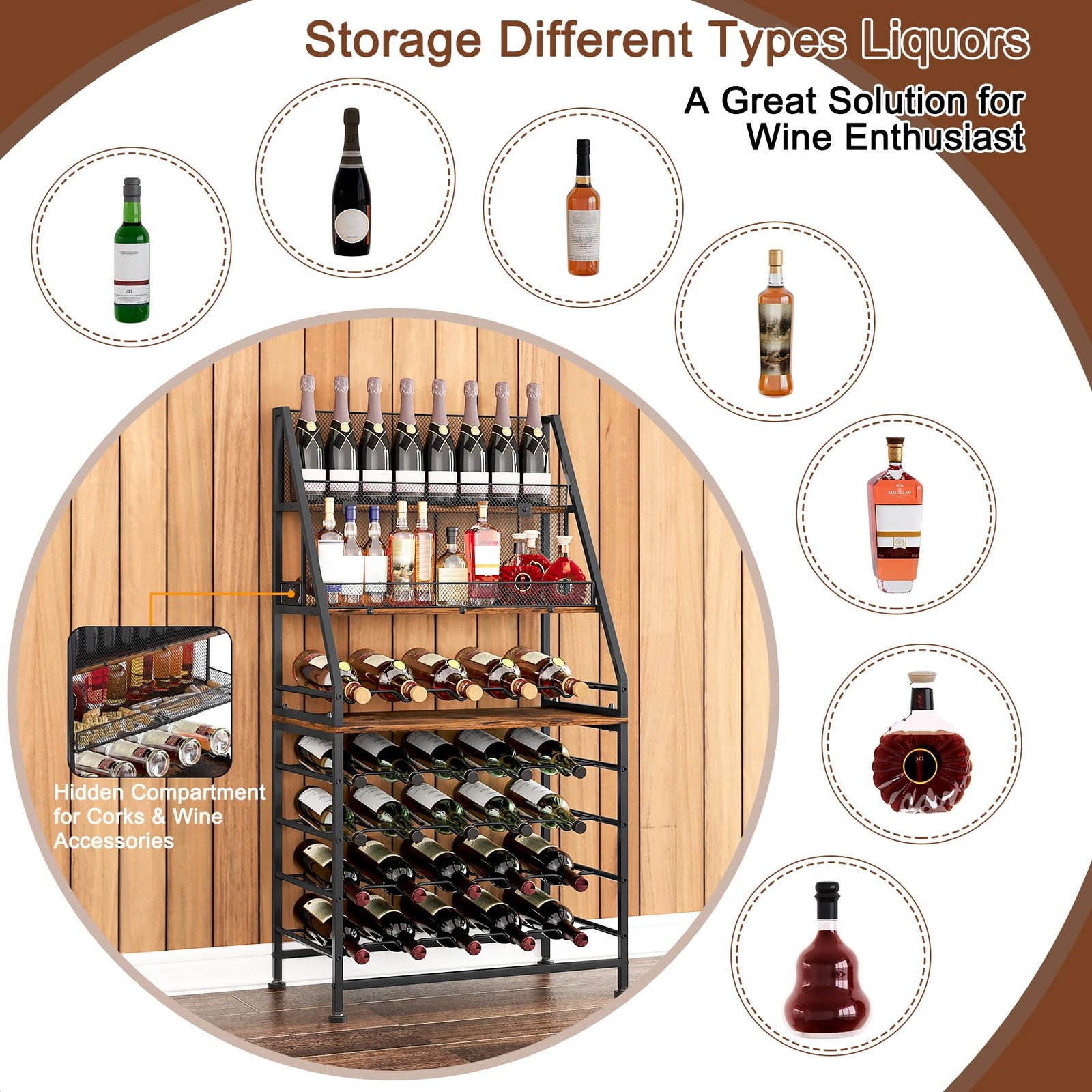 Wine Rack Freestanding Floor Modular Split 40 Bottles Vertical Countertop Win...