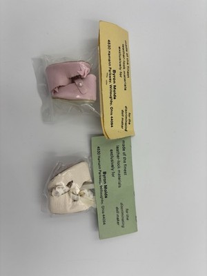2 NOS Vintage Doll Shoes Sz 1, White Pink 1  1/4 Inch  French German Bisque