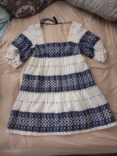 Anthropologie Tibi New York  Babydoll Embroidered Mini Sundress White Size 12 