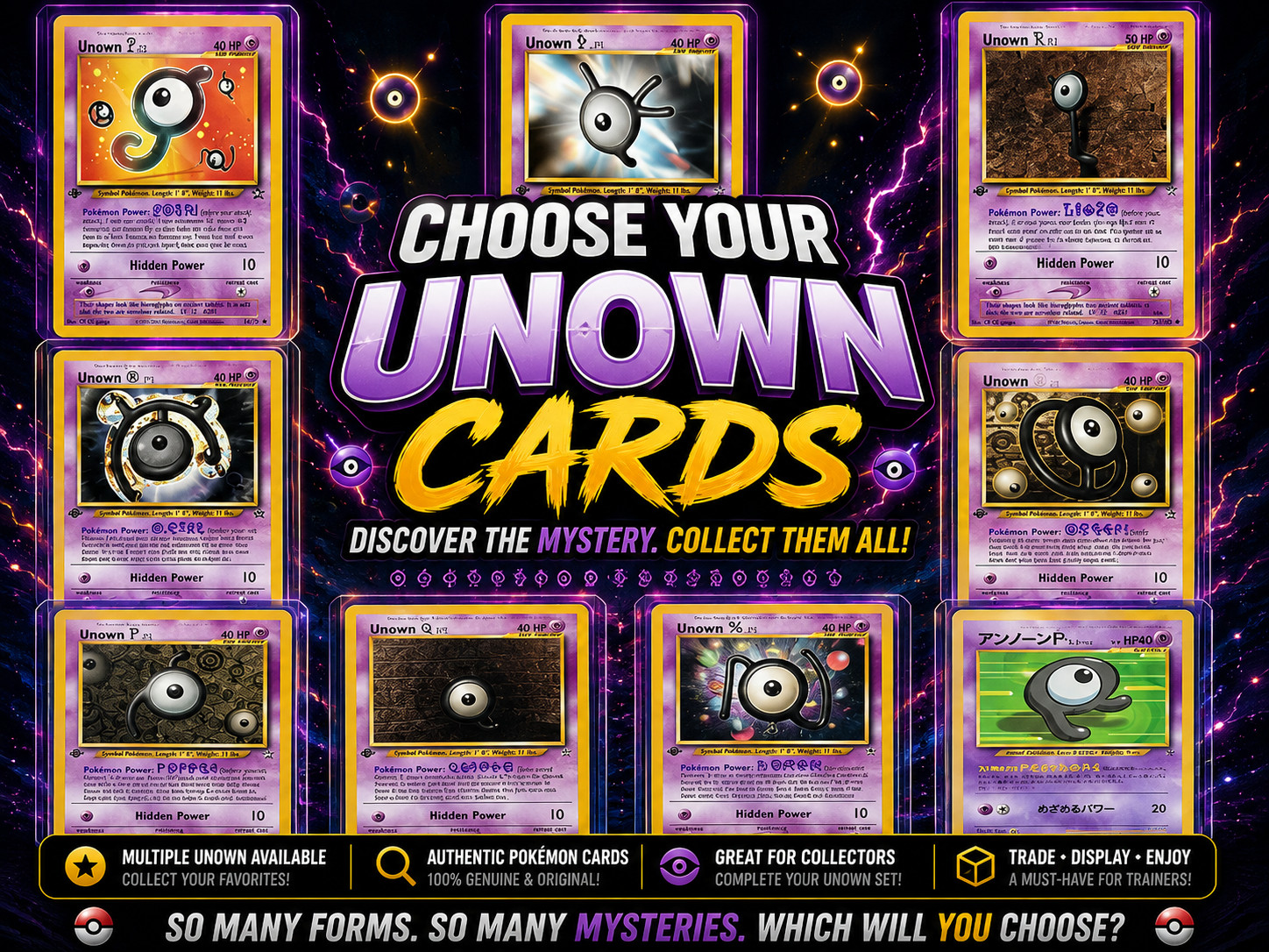 Pokémon Unown Cards - Choose Your Cards - Combine Shipping