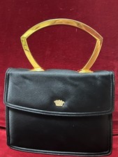Pristine Vintage 1950s KORET Black Satin Evening Bag 24K Gold Plated Arch Hand
