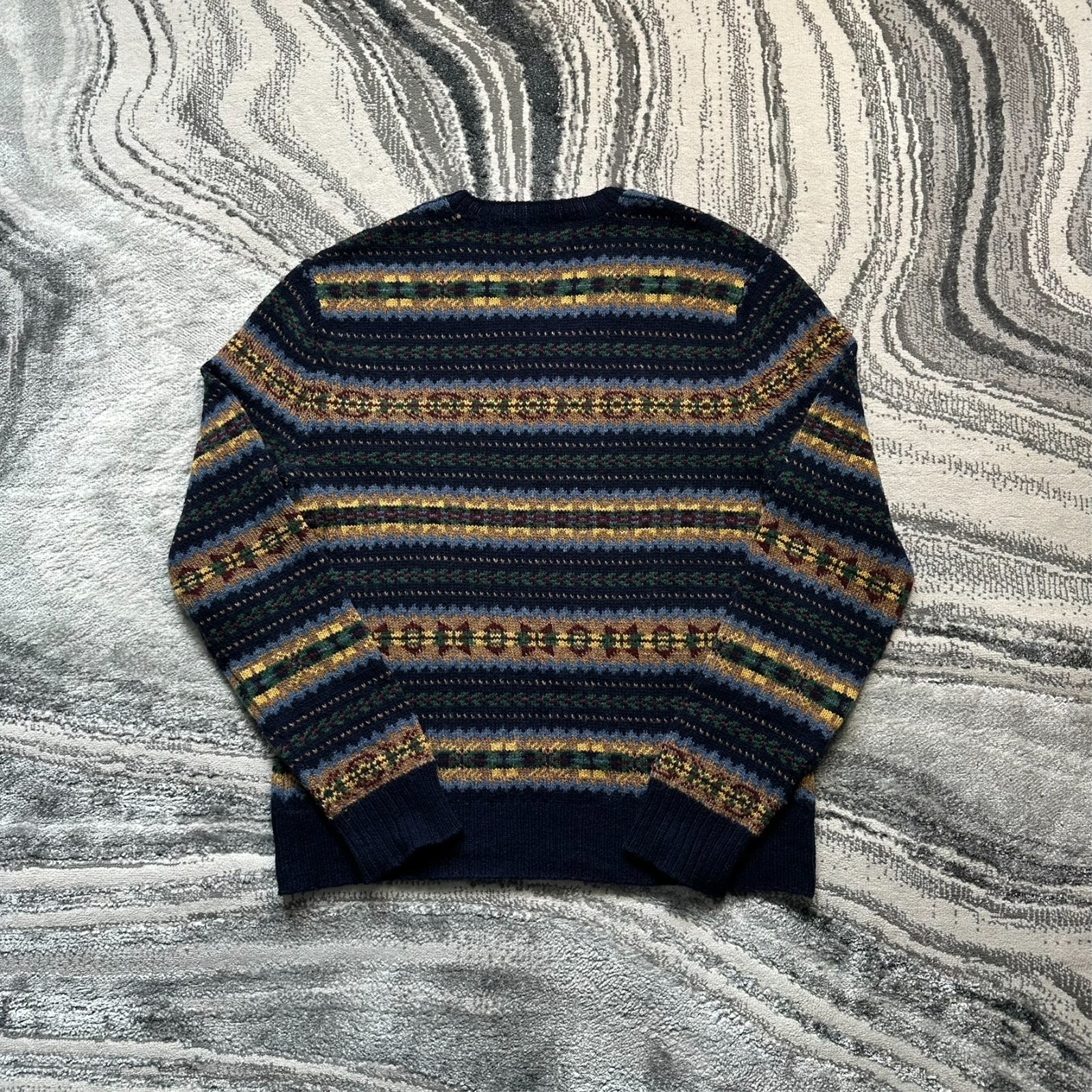 Vintage Polo Ralph Lauren Navy Multi Fair Isle V-Neck Wool Medium Knitted Jumper image 7