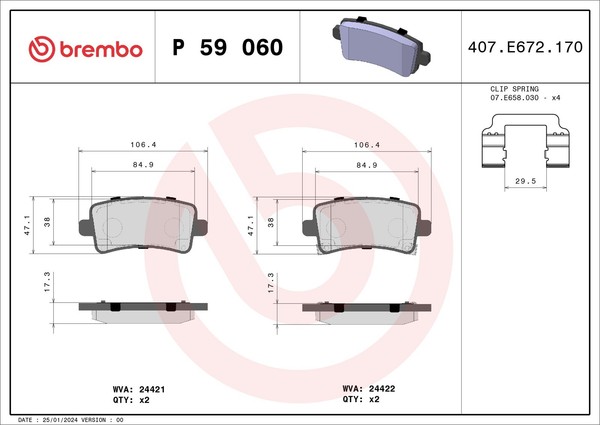 Bremsbelagsatz Scheibenbremse Prime Brembo P 59 060 FüR Opel Insignia Saab G09-image