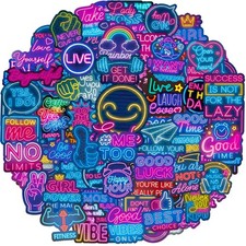Motivational Inspirational Stickers 100 Pcs 2-3.9 in, A - Neon Mmotivational