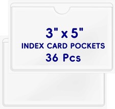 36Pack Self Adhesive Index Card Pockets for 3x5 Inch Cards Plastic Label Holders