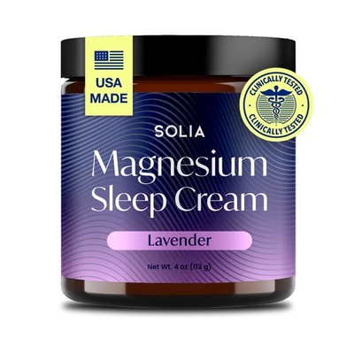 Solia Magnesium Sleep Cream, USA-Made Topical 4 Ounce (Pack of 1), White 
