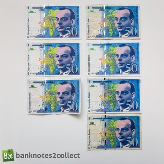 FRANCE: 7 x 50 French Franc Banknotes.