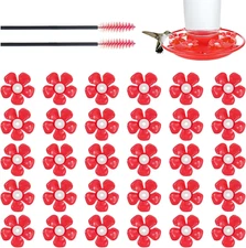 30 Hummingbird Feeder Replacement Flowers - Bee-Proof Red Plastic Blossoms, Fits