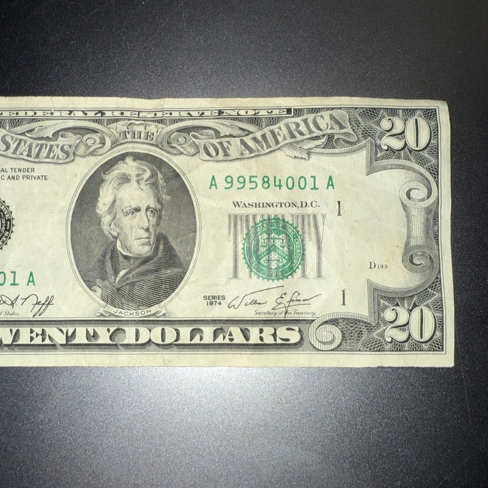 1974 20 dollar bill series A  A99584001A  - Image 3 of 4