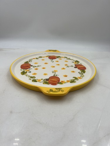 Temp-tations Pumpkin Plate Server Set Fall Platter Ovenware 13" Handpainted Autu - Picture 4 of 15