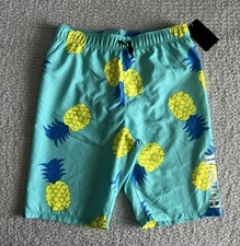 Hurley Swim Trunks Boys Sz XL Green Pineapple Lined Shorts Beach Tropical Brief