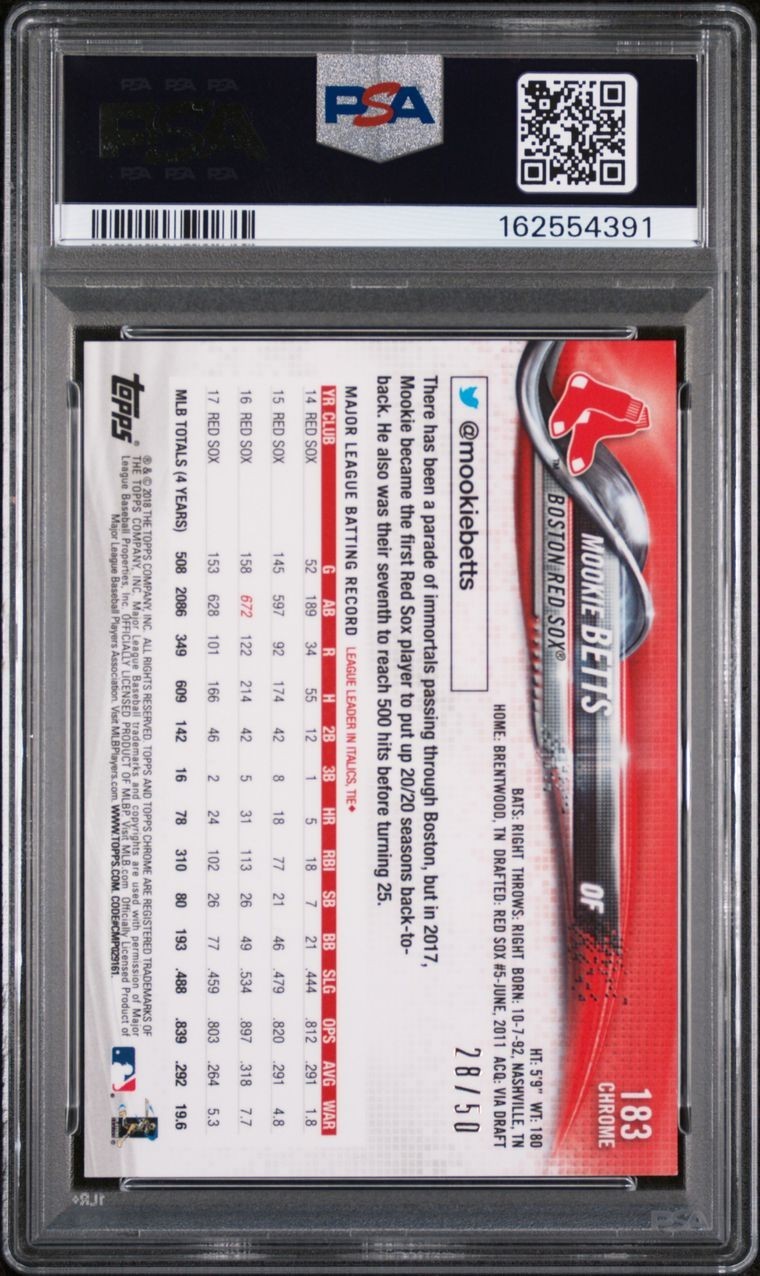 2018 Topps Chrome Mookie Betts Gold Wave Refractor /50 PSA 9 view 2