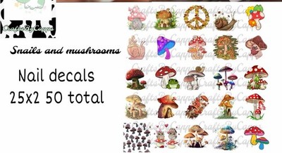 Snails & Mushrooms Waterslide Finger Nail Decals Instructions set of 50 KC Bonus