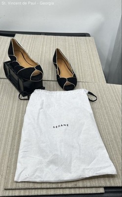 Sezane Suzanne Black Suede Solid Ballet Flats Women's Size 40 Flat