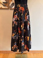 Vintage Western Equestrian Black Tiered Cotton Broomstick Prairie Maxi Skirt